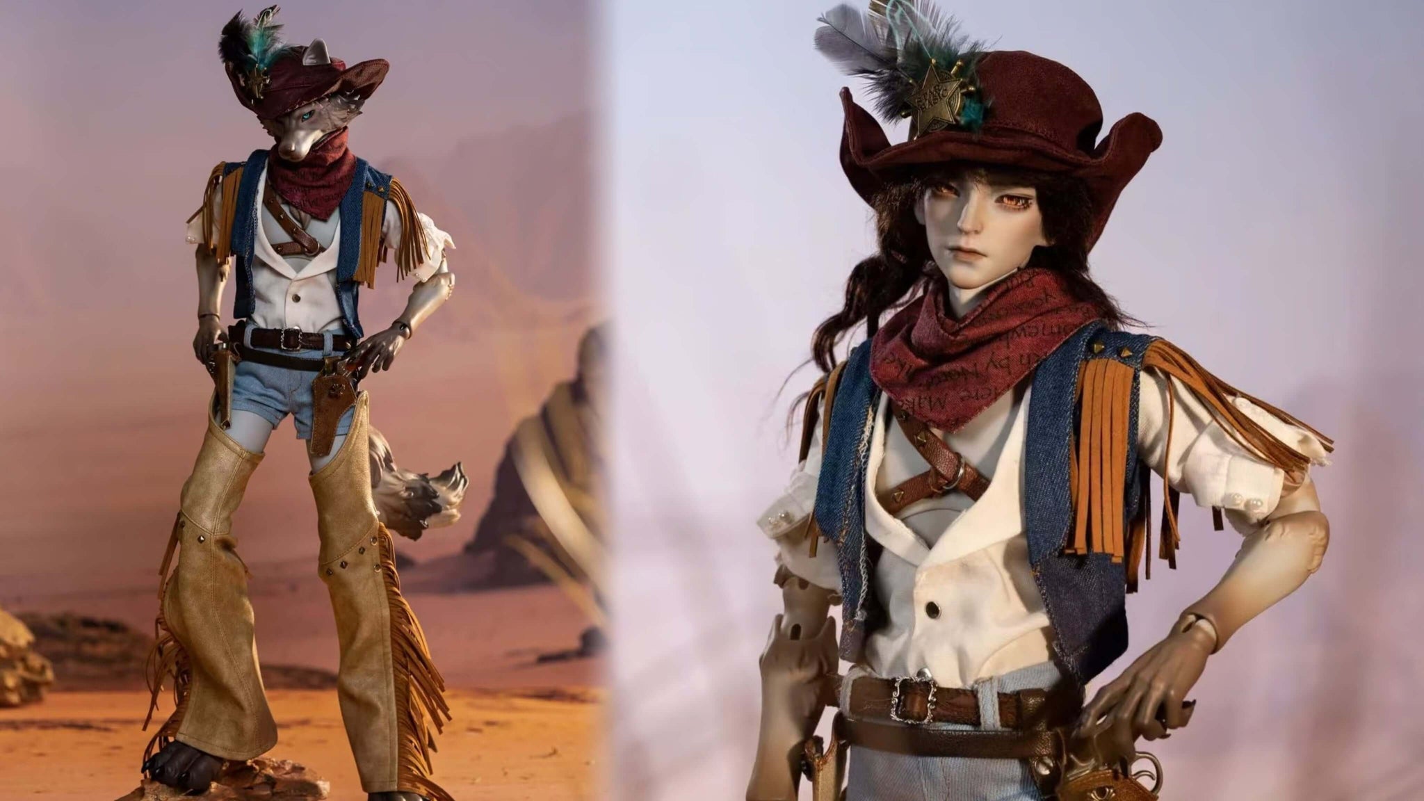 【BJD DOLL】Dream Valley 'Robin' | 1/4 Scale BJD Cowboy Fullset - Dual-Head (Human/Wolf)