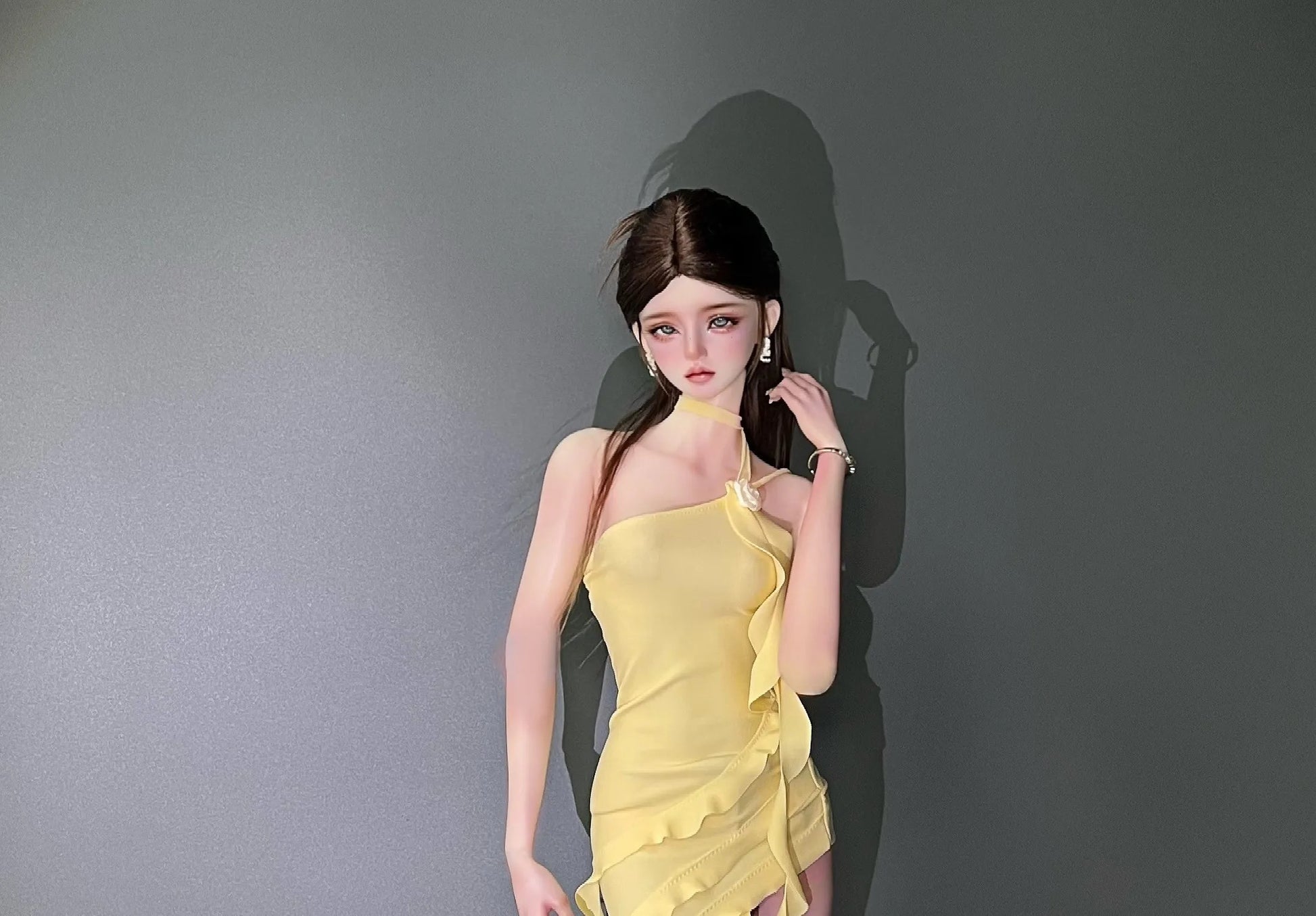 【BJD OUTFIT】1/3 & 1/4 BJD Milk-Yellow Ruffled Dress with Asymmetrical Straps| PREORDER |