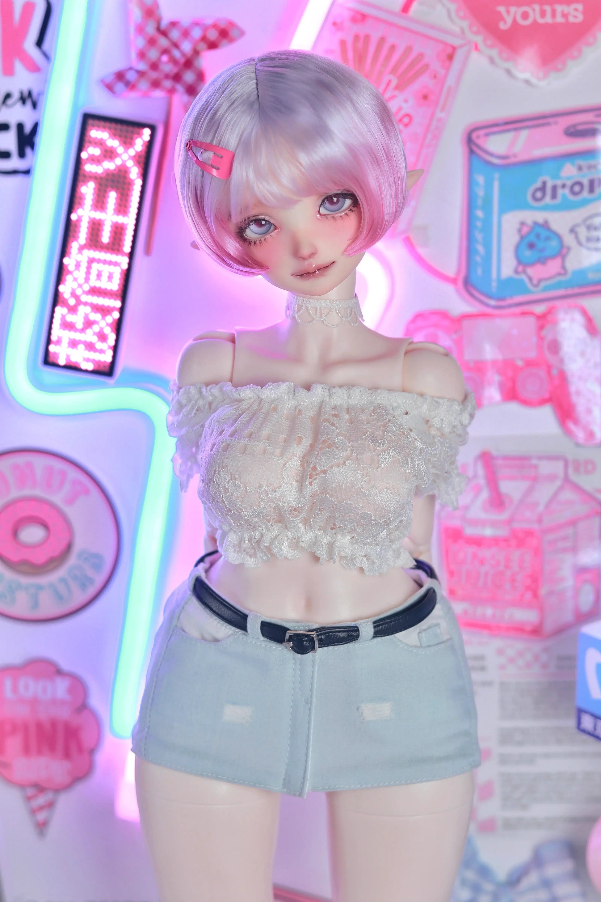 Denim Bodycon Skirt Outfit for BJD Dolls (M/L Bust)