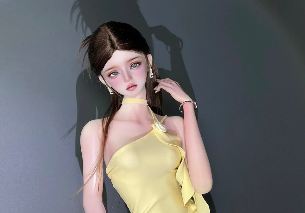 【BJD OUTFIT】1/3 & 1/4 BJD Milk-Yellow Ruffled Dress with Asymmetrical Straps| PREORDER |