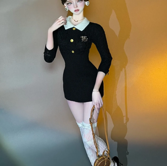 【BJD OUTFIT】1/3 & 1/4 BJD Black Sweater with Free Brooch