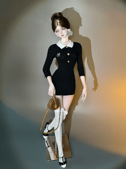 [BJD OUTFIT] 1/3 & 1/4 BJD Black Sweater with Free Brooch 寻野Fire