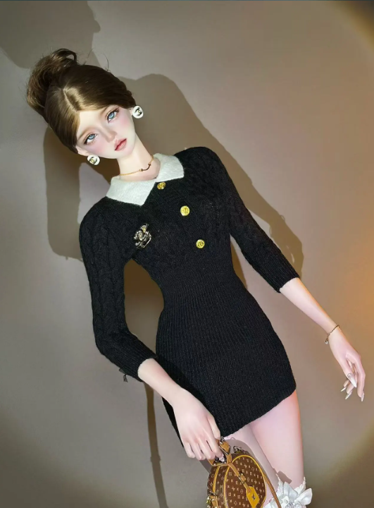 【BJD OUTFIT】1/3 & 1/4 BJD Black Sweater with Free Brooch
