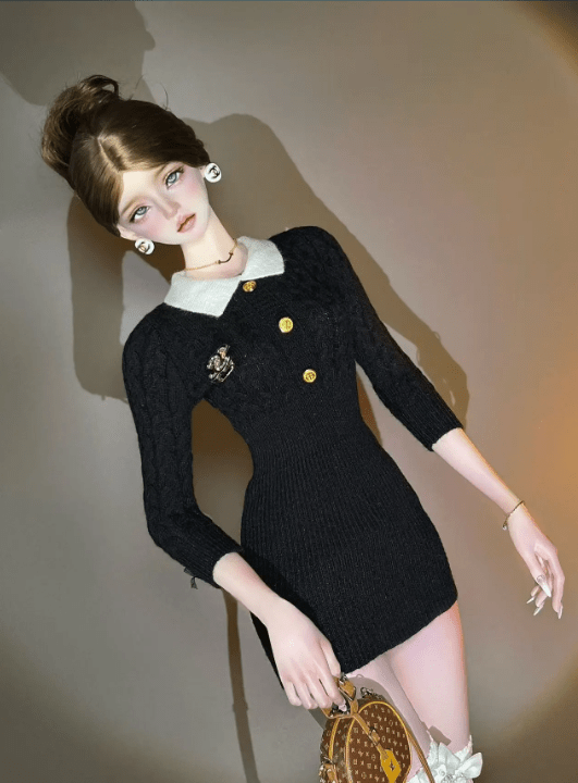 [BJD OUTFIT] 1/3 & 1/4 BJD Black Sweater with Free Brooch 寻野Fire