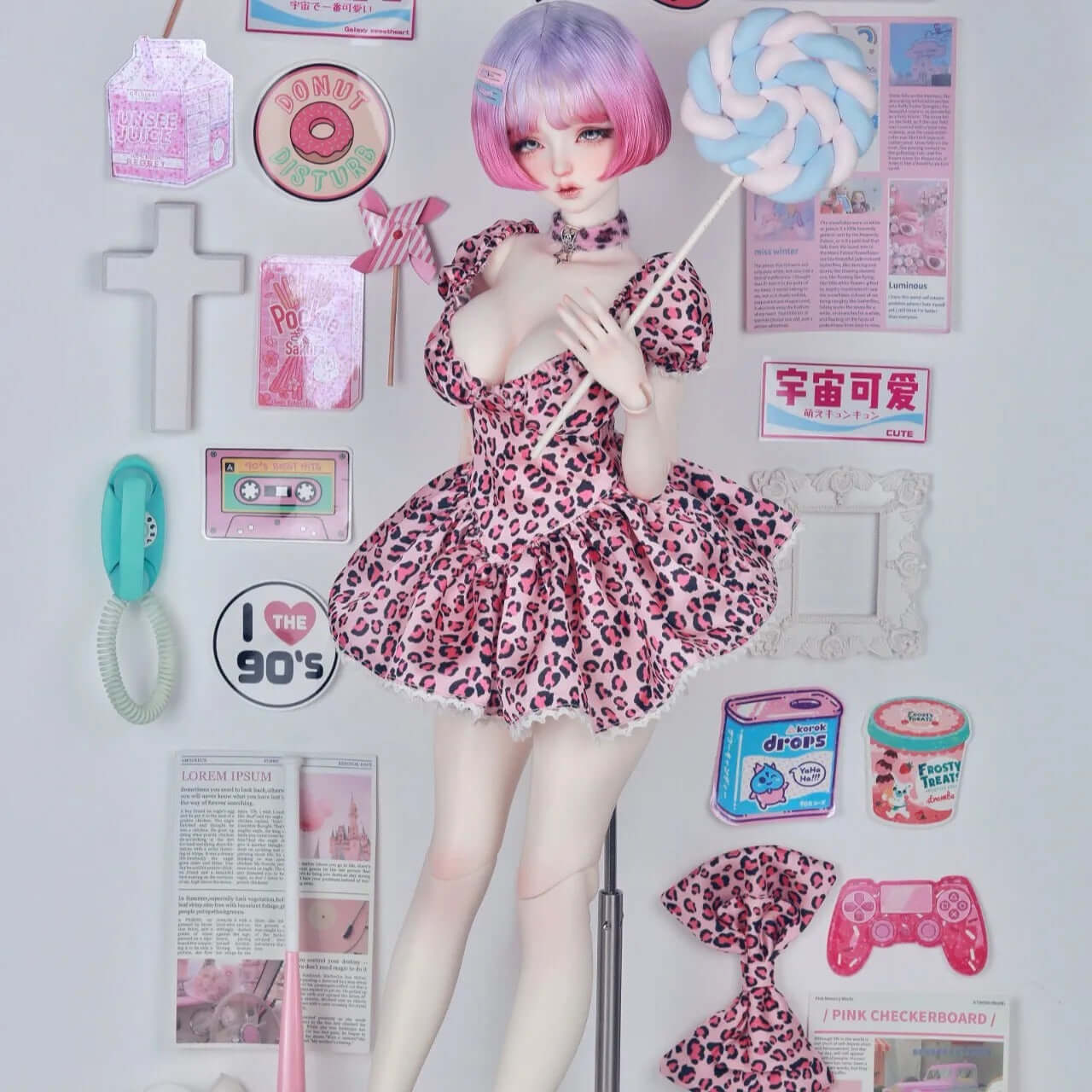 [BJD OUTFIT] 1/3 &1/4 Leopard Print Dress with Necklace & Bow for BJD Dolls YuKibjd