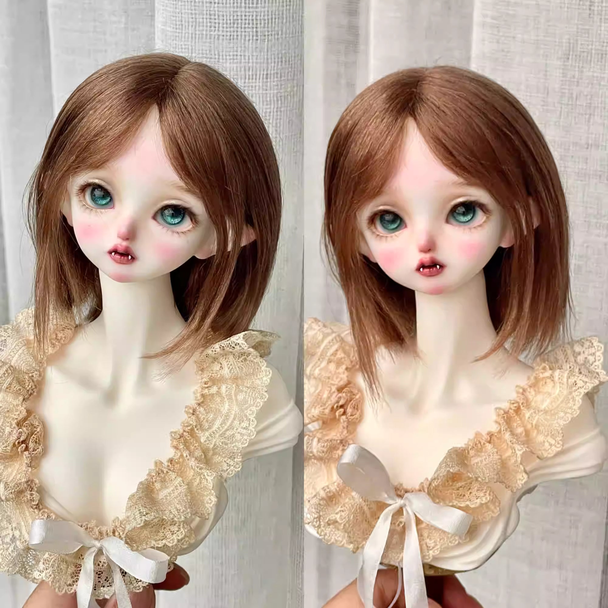 【BJD Wig】1/3 & 1/4 100% mohair straight, medium to short, no-scalp style, one-line sewn hair blank-YuKibjd
