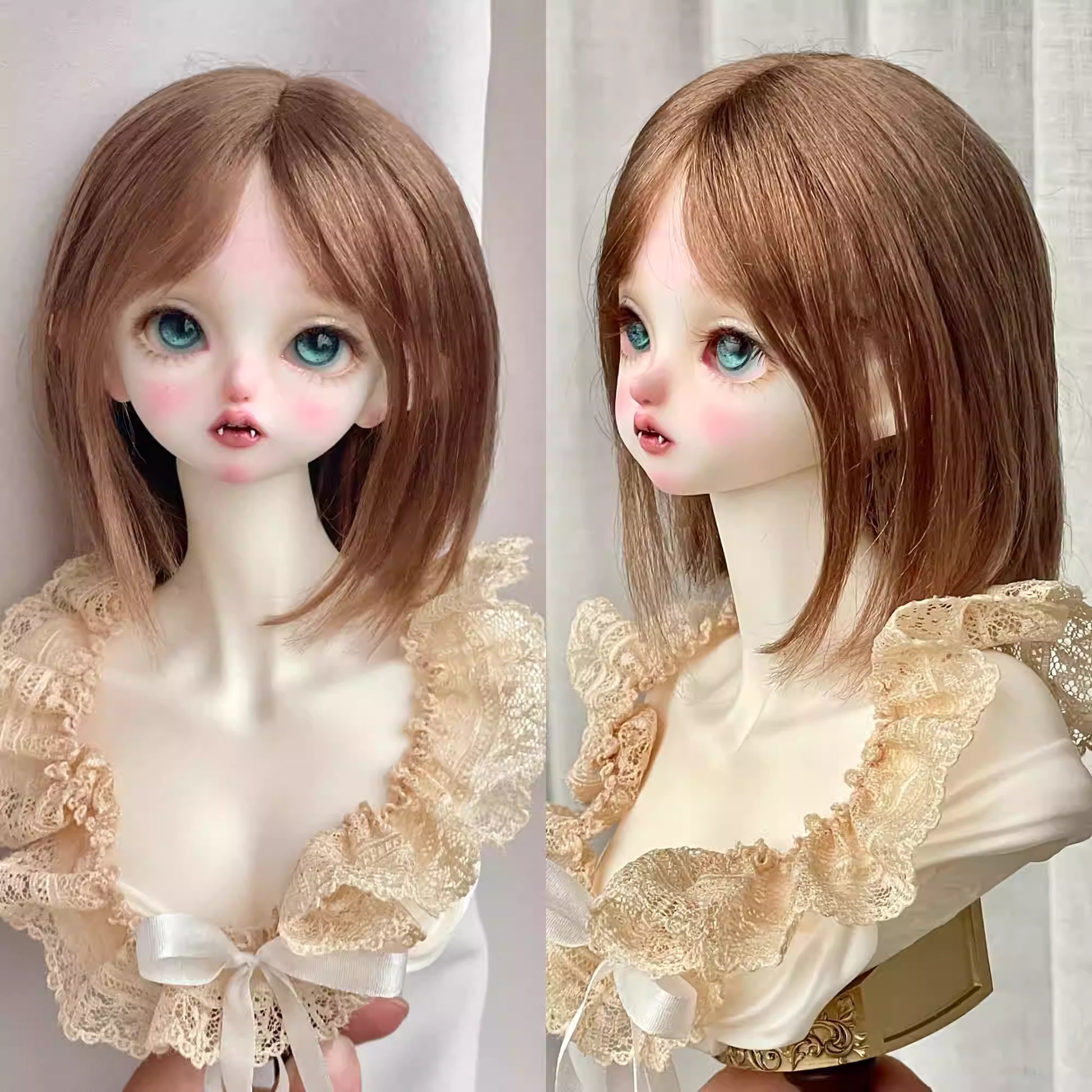 【BJD Wig】1/3 & 1/4 100% mohair straight, medium to short, no-scalp style, one-line sewn hair blank-YuKibjd