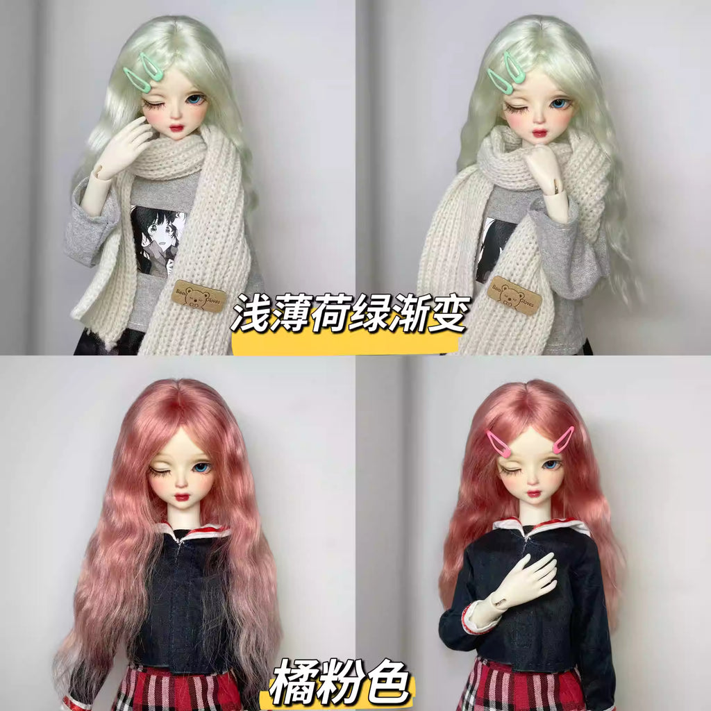 【BJD Wig】1/3 & 1/4 & 1/6 mohair synthetic scalp parting with bangs, long hair wig blank-YuKibjd