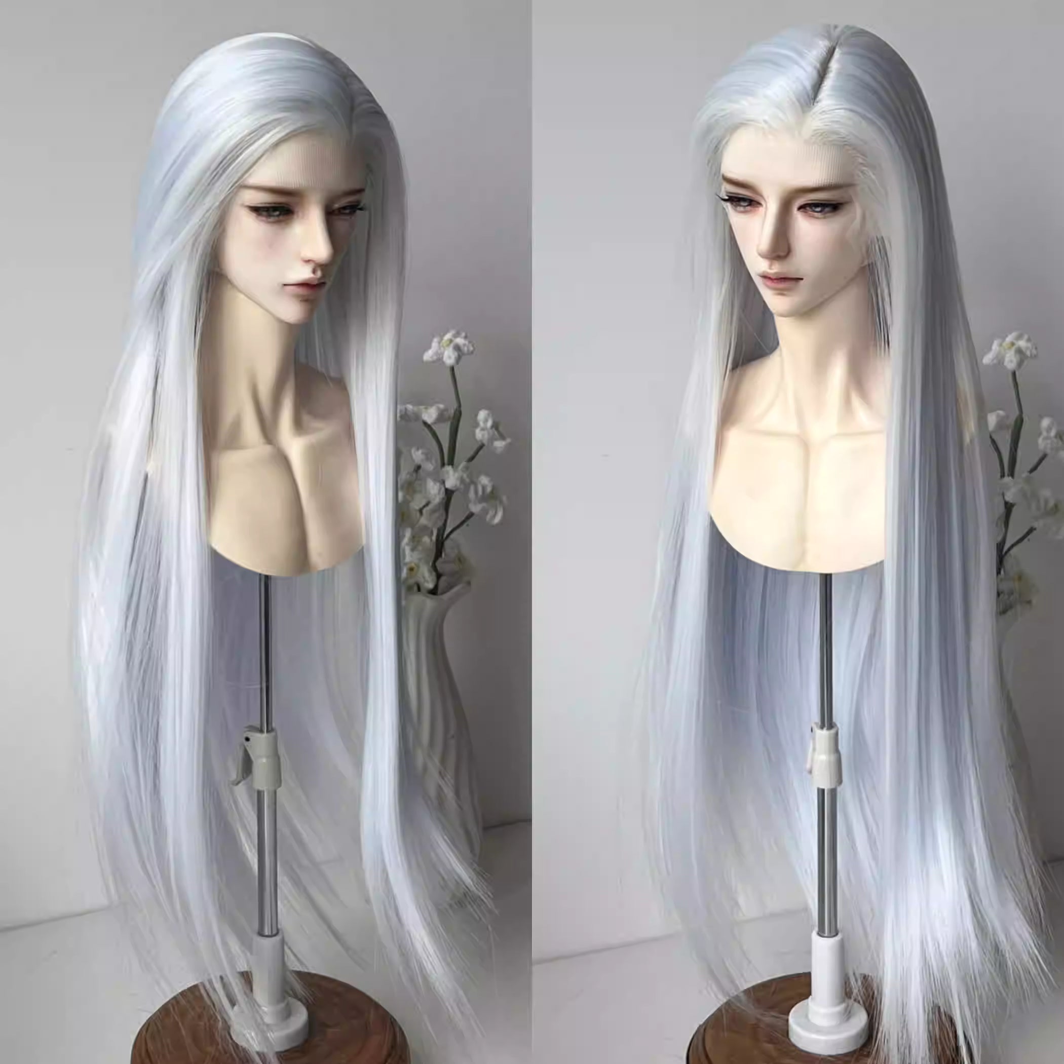【BJD Wig】1/3 & 1/4 Hand-hooked front lace flat tip double pointed side-parted long hair