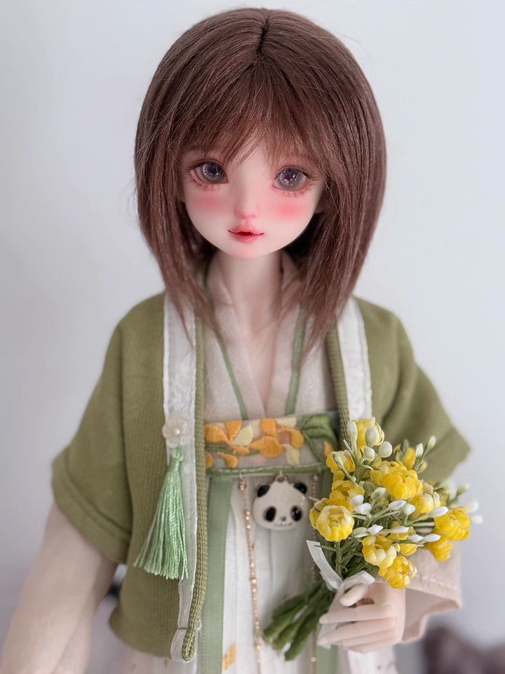 【BJD Wig】1/3 & 1/4 100% mohair straight, medium to short, no-scalp style, one-line sewn hair blank-YuKibjd