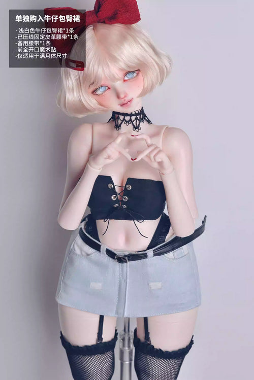 Denim Bodycon Skirt Outfit for BJD Dolls (M/L Bust)
