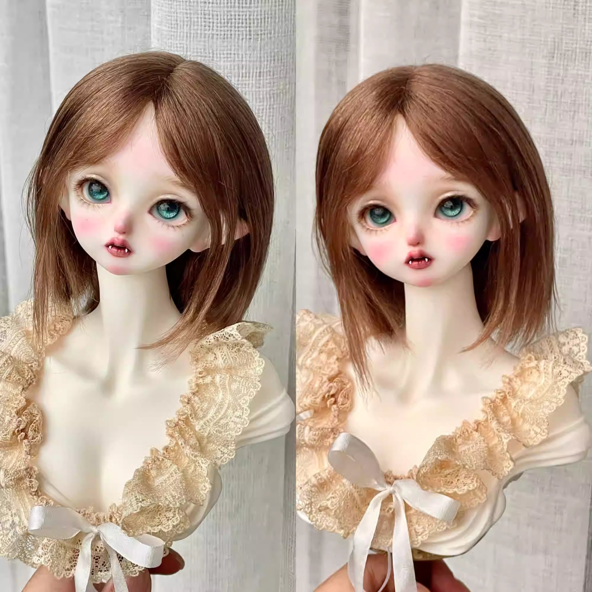 【BJD Wig】1/3 & 1/4 100% mohair straight, medium to short, no-scalp style, one-line sewn hair blank-YuKibjd