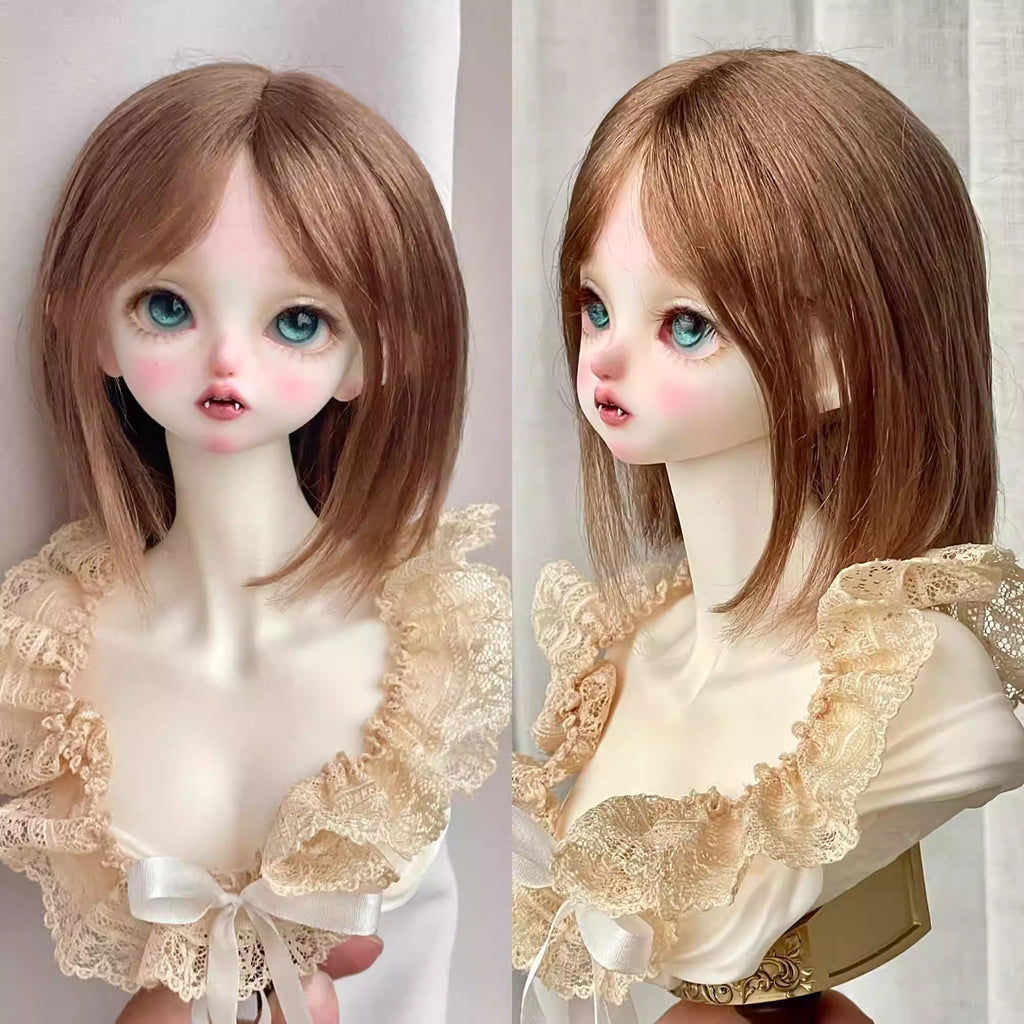 【BJD Wig】1/3 & 1/4 100% mohair straight, medium to short, no-scalp style, one-line sewn hair blank-YuKibjd