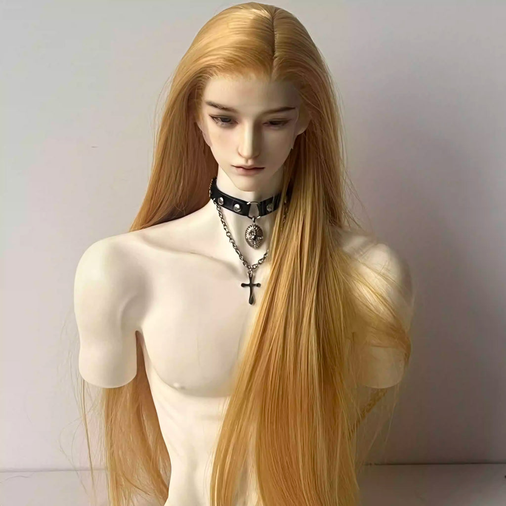 【BJD Wig】1/3 & 1/4 Hand-hooked front lace flat tip double pointed side-parted long hair