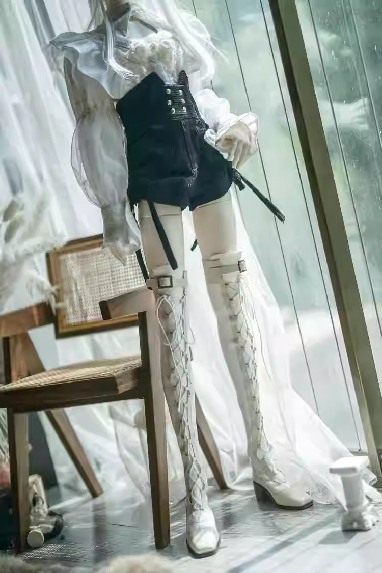 [BJD OUTFIT] ID75 Lace-Up Thigh-High Over-the-Knee Boots 墨夏社MOCHA