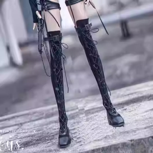[BJD OUTFIT] ID75 Lace-Up Thigh-High Over-the-Knee Boots 墨夏社MOCHA