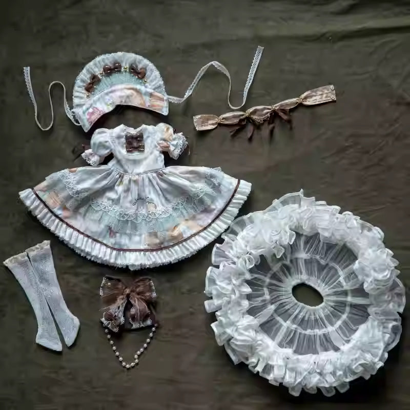 【BJD OUTFIT】1/4  Mint Green and Brown Lolita Dress